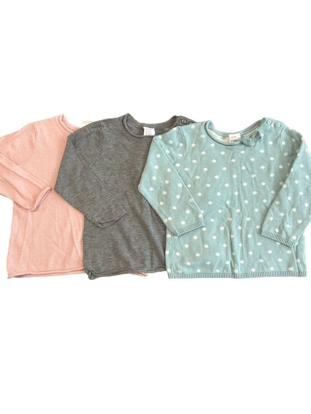 H&M Bundle of 3 Fine Thin Knit Crewneck Sweaters with Buttons & Bow Detailing